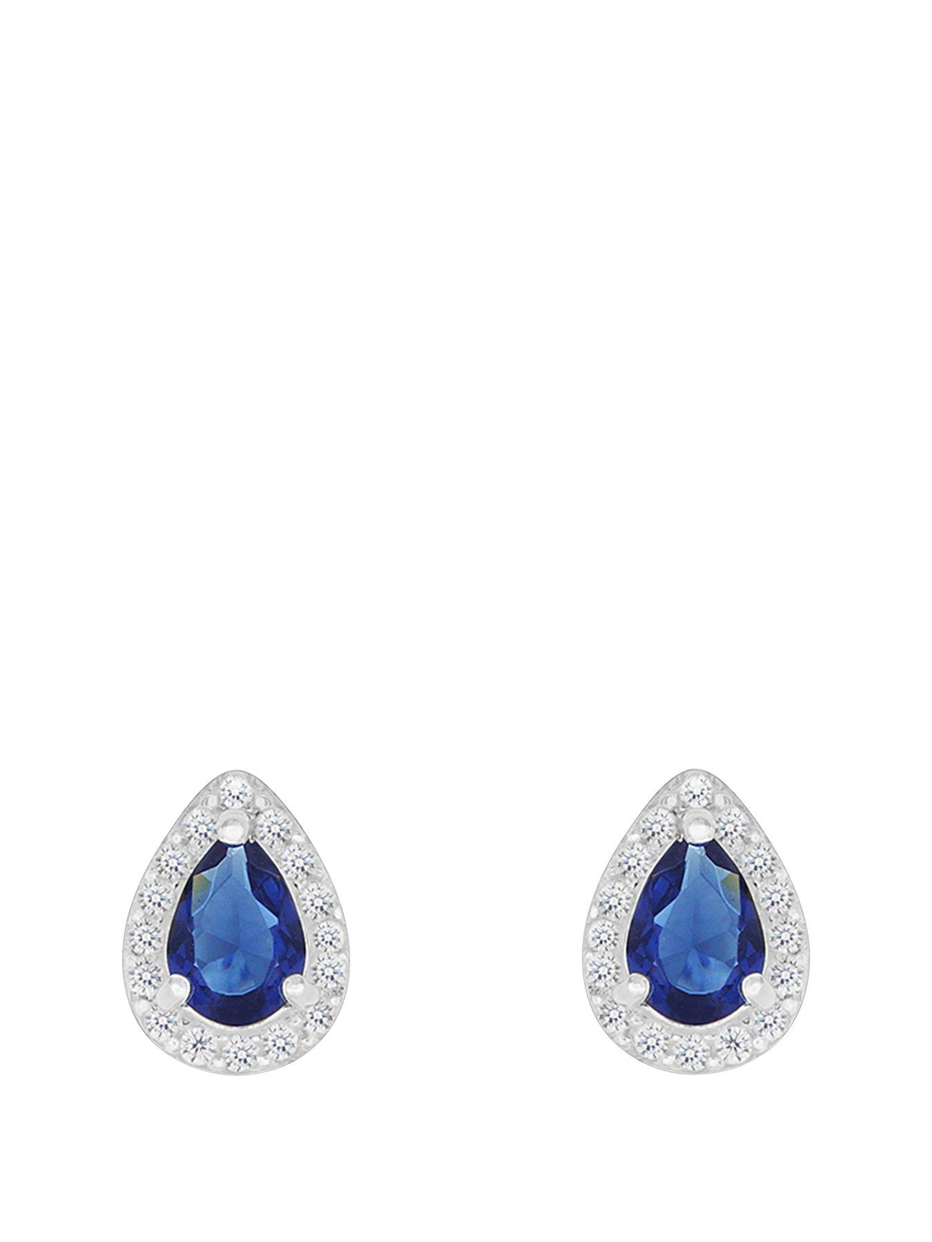 undefined Sterling Silver Blue and White Cubic Zirconia Peardrop Stud Earrings