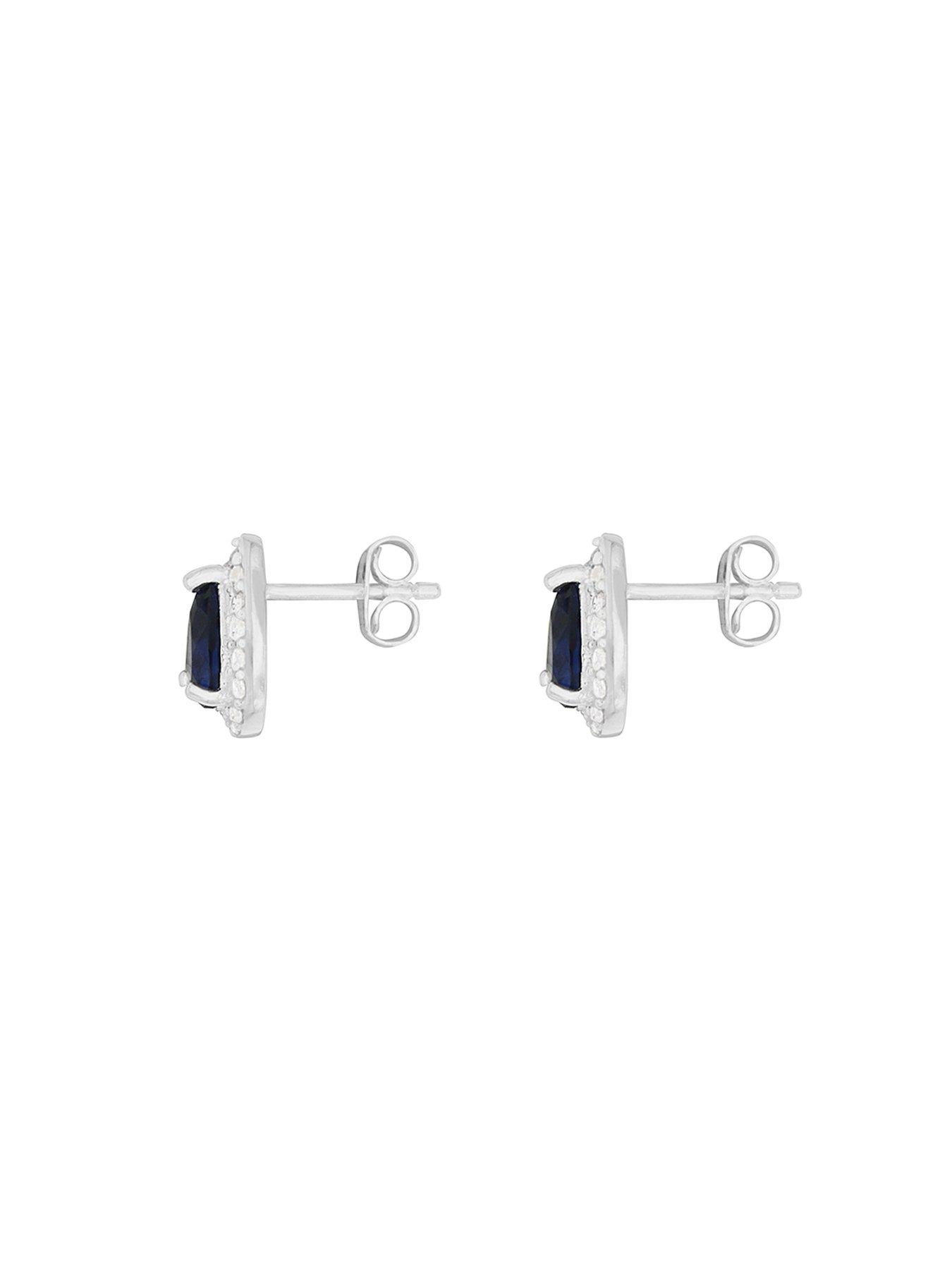 Image 2 of 2 of The Love Collection Sterling&nbsp;Silver Blue and White Cubic Zirconia&nbsp;Peardrop&nbsp;Stud Earrings