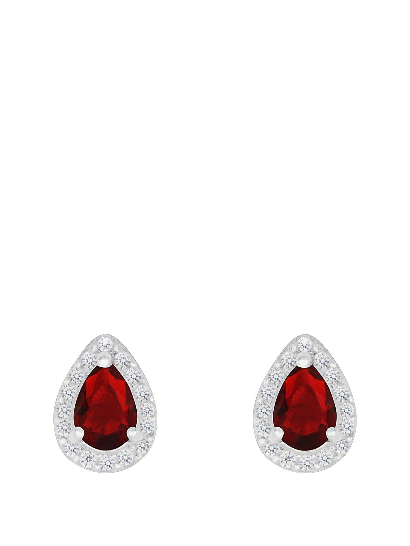 Image of The Love Collection Sterling Silver Red and White Cubic Zirconia Peardrop Stud Earrings