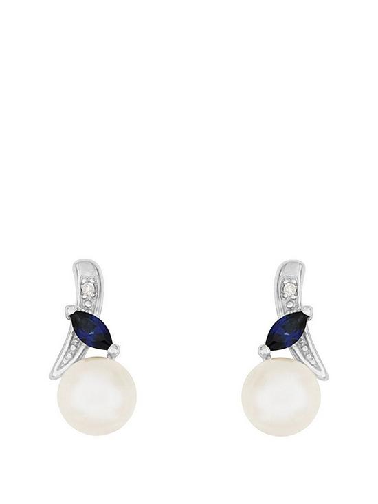 front image of love-pearl-9ct-whitenbspgold-diamond-set-freshwater-pearl-and-created-sapphire-earrings
