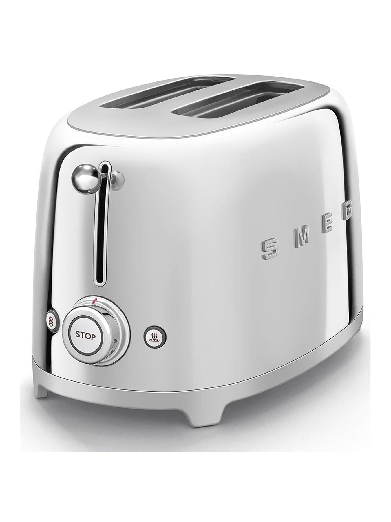 Product photograph of Smeg Tsf01 Retro Style 2 Slice Toaster 950w - Stainless Steel from very.co.uk