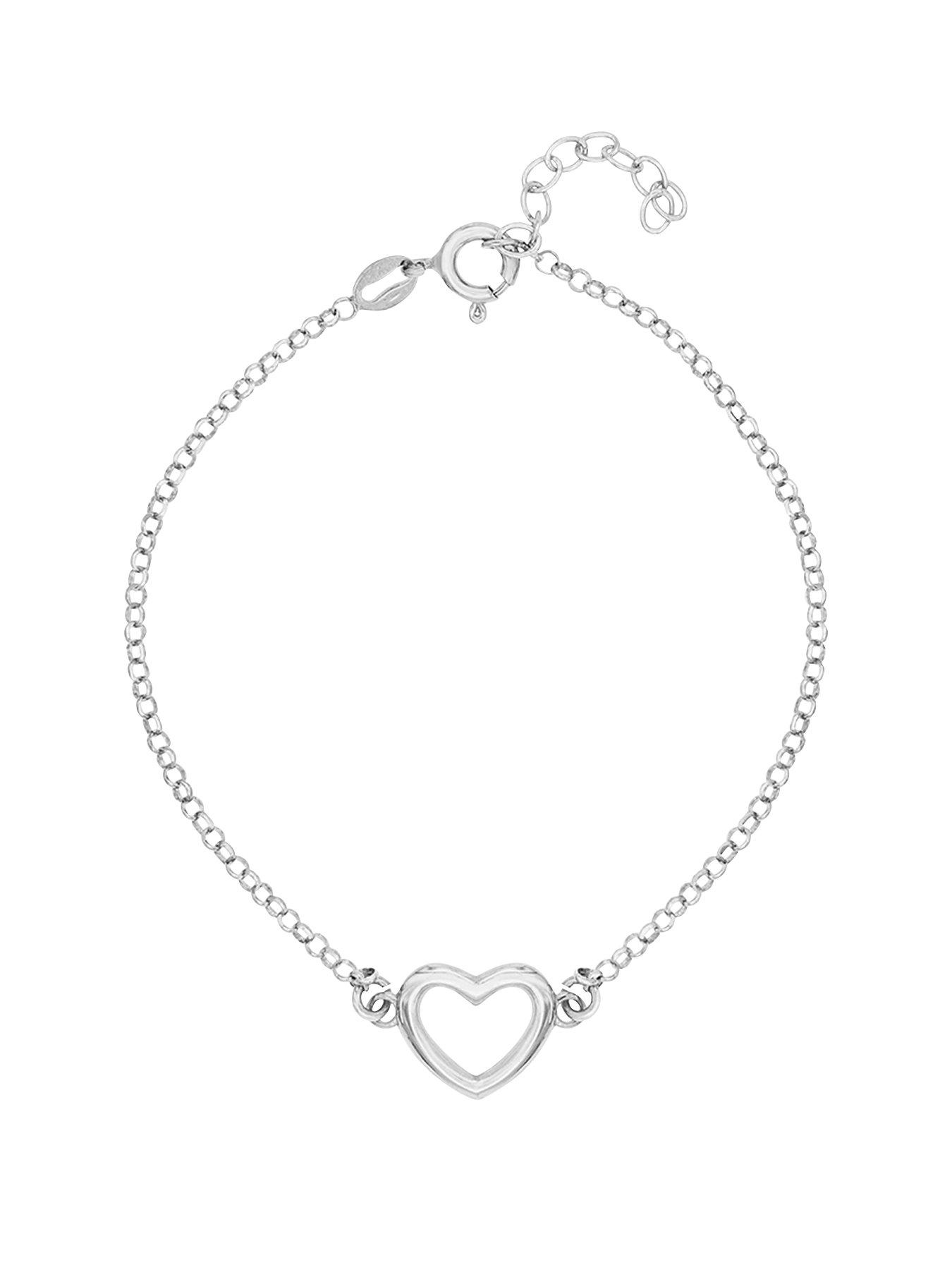 Product photograph of The Love Silver Collection Sterling Silver Plated With Rhodium Open Heart Bracelet from very.co.uk