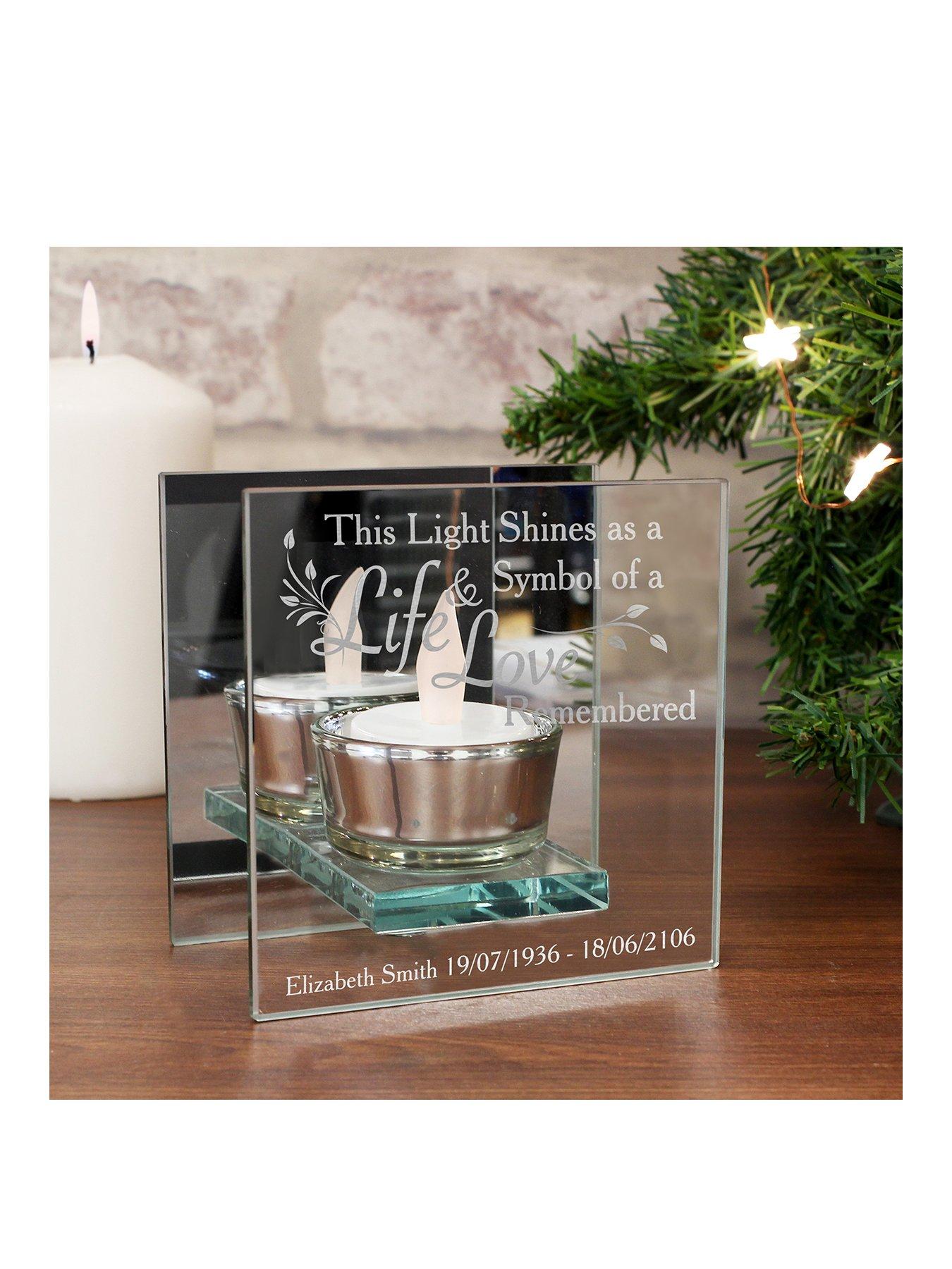 Product photograph of The Personalised Memento Company Personalised In Loving Memory Glass Tealight Holder from very.co.uk