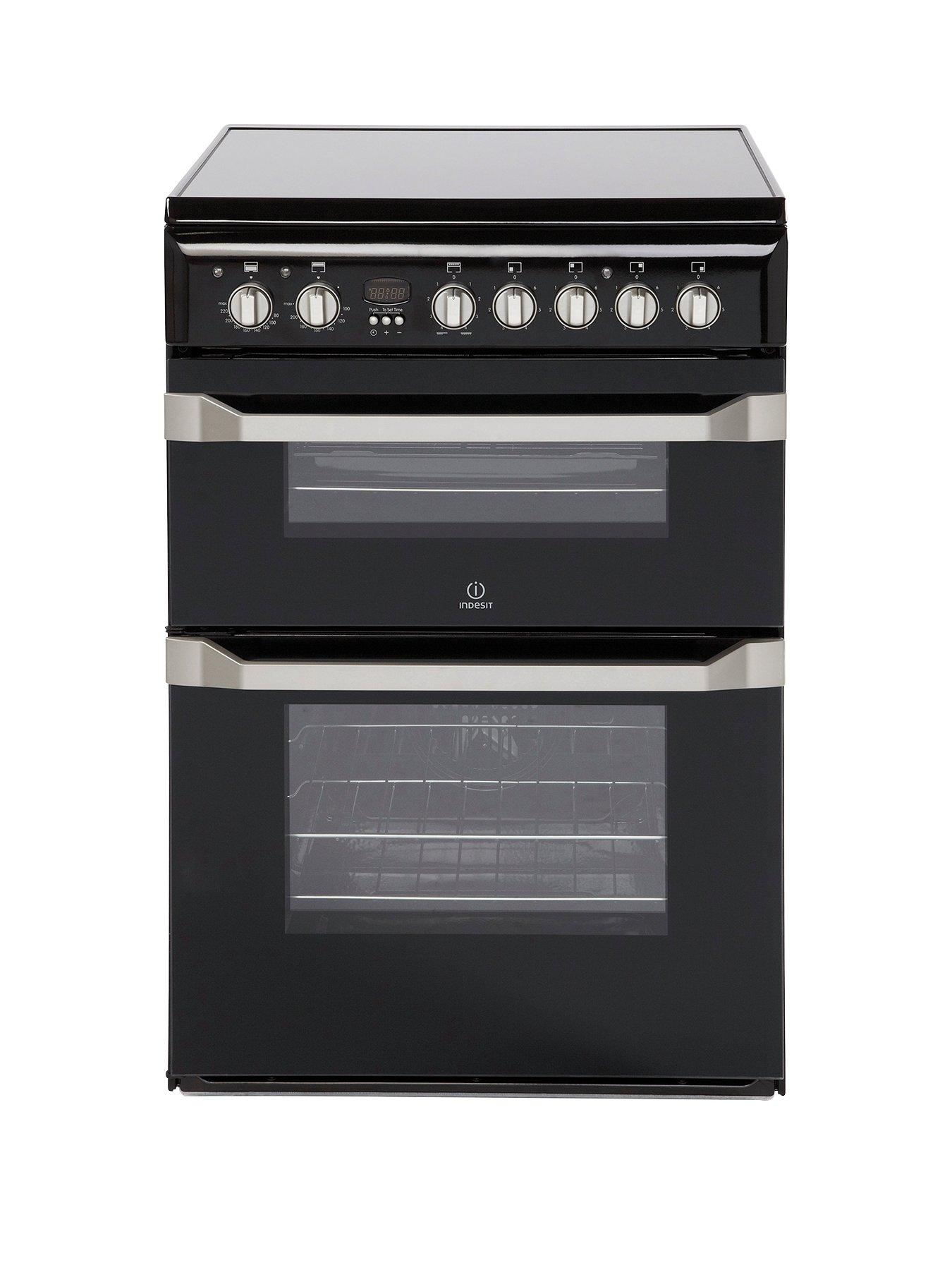 Indesit Id60C2Ks 60Cm Double Oven Electric Cooker With Ceramic Hob - Black