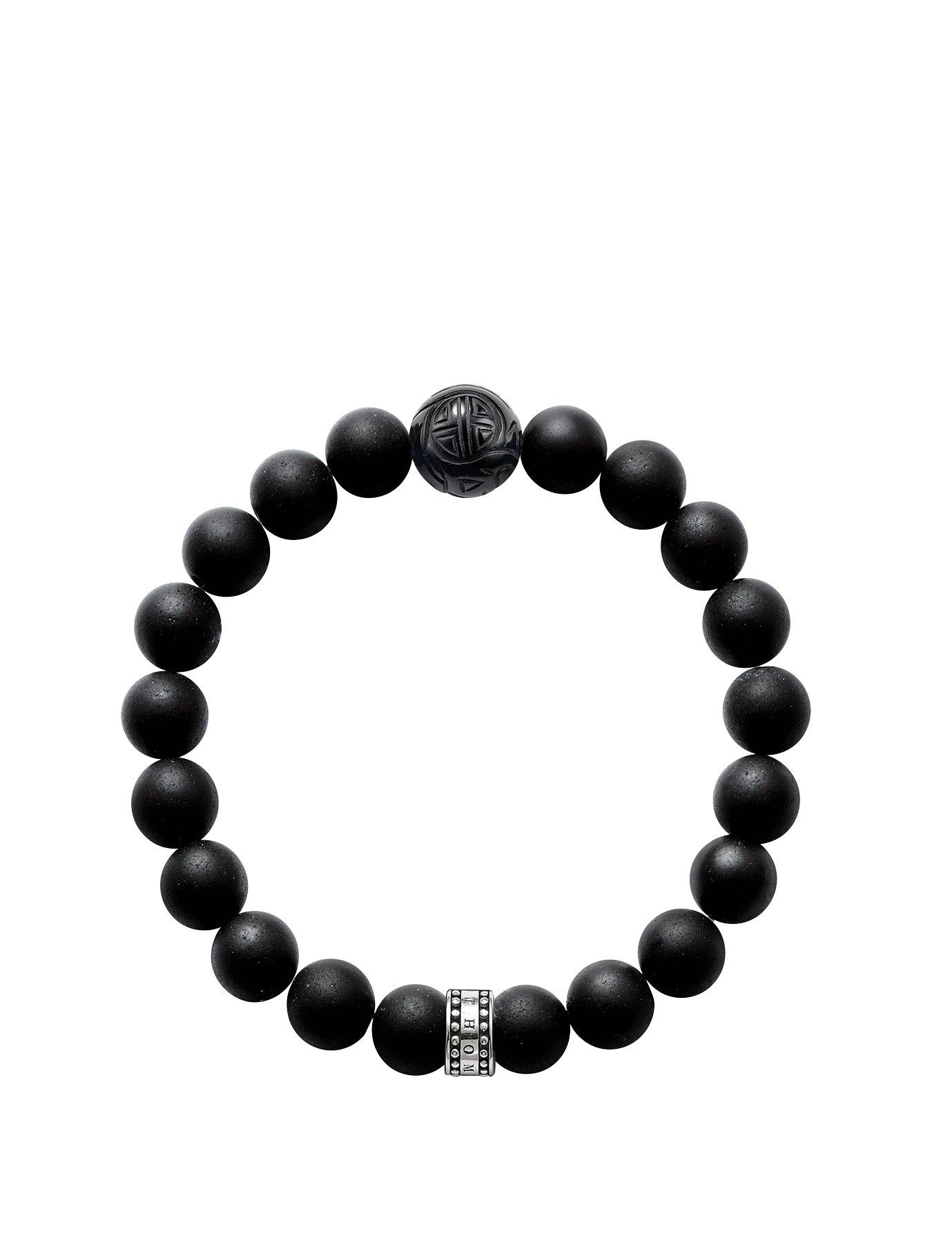 undefined Sterling Silver Obsidian Semi Precious Stretch Bracelet