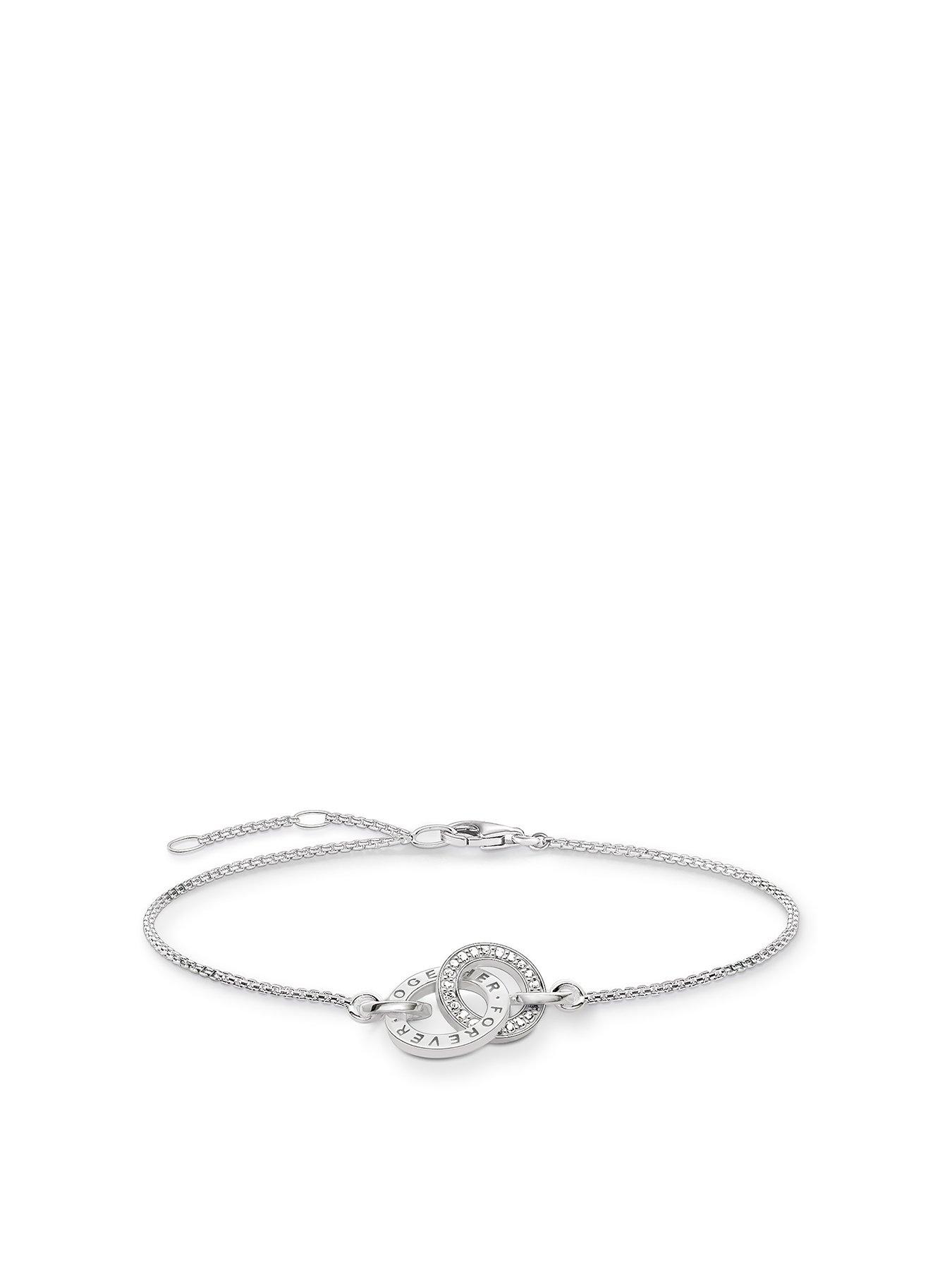 Product photograph of Thomas Sabo Sterling Silver Logo Double Ring Bracelet from very.co.uk