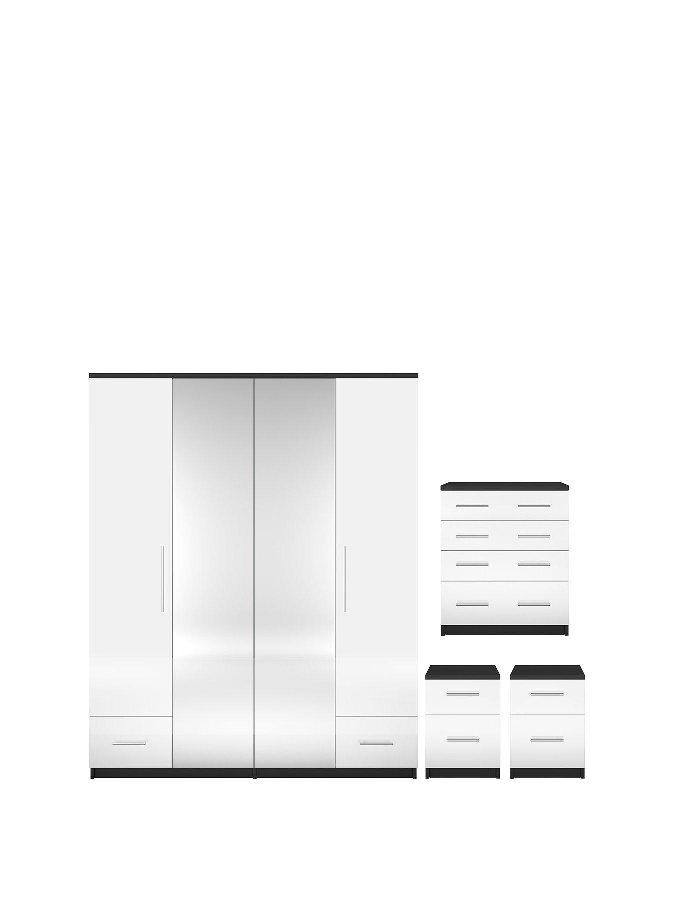 Cologne Gloss 4 Piece Package 4 Door 2 Drawer Mirrored Wardrobe
