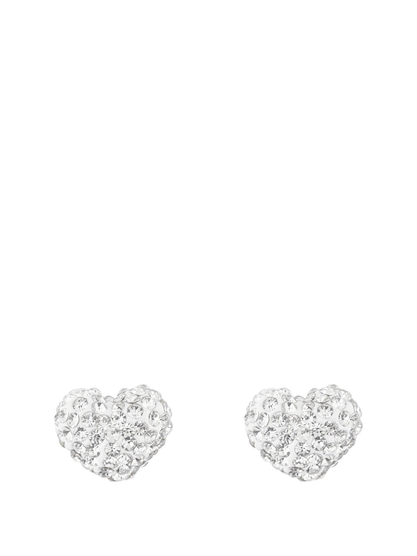 The Love Collection Sterling Silver Crystal Heart Glitter Studs