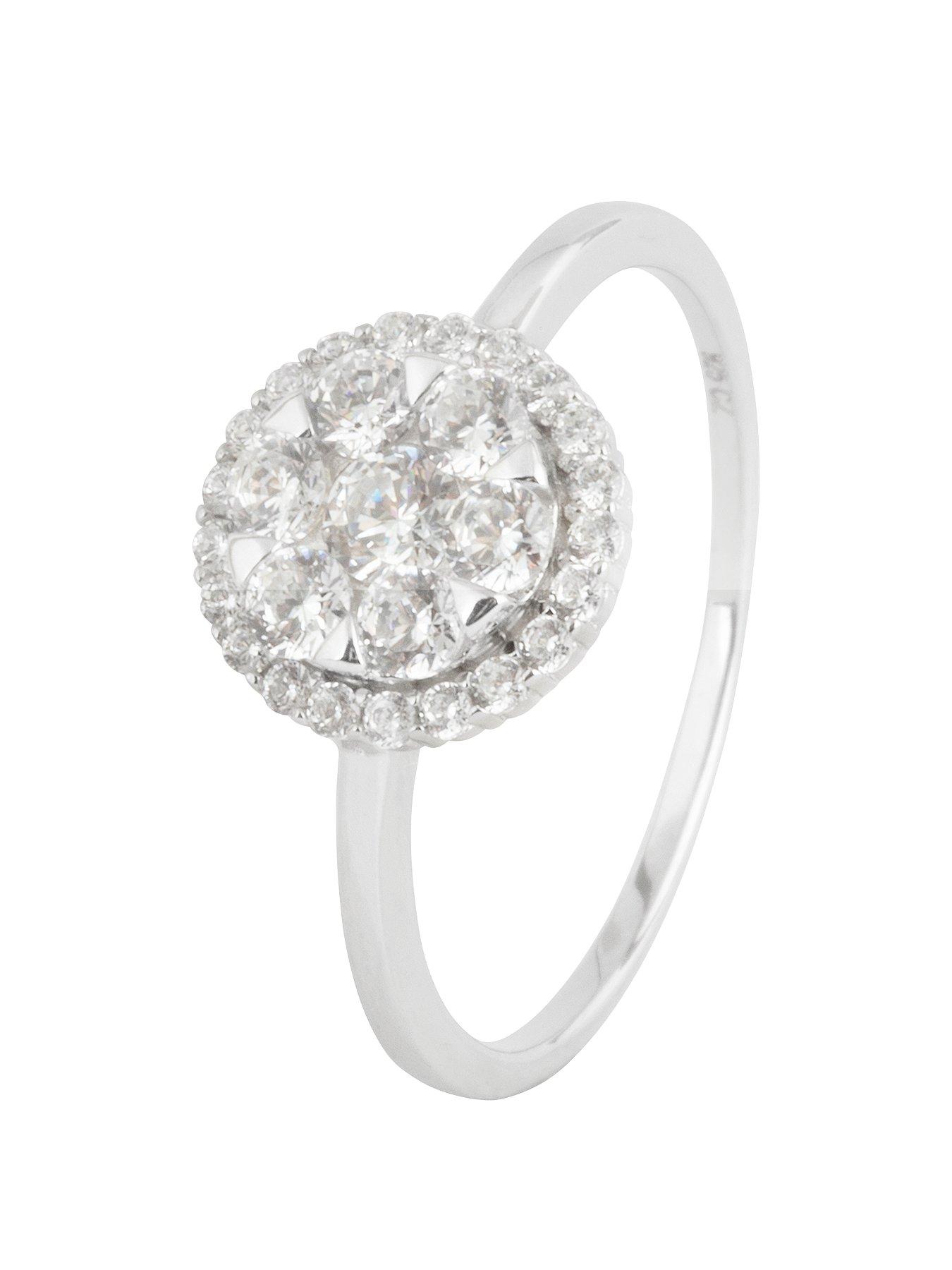 Product photograph of The Love Collection Sterling Silver Cubic Zirconia Cluster Ring from very.co.uk