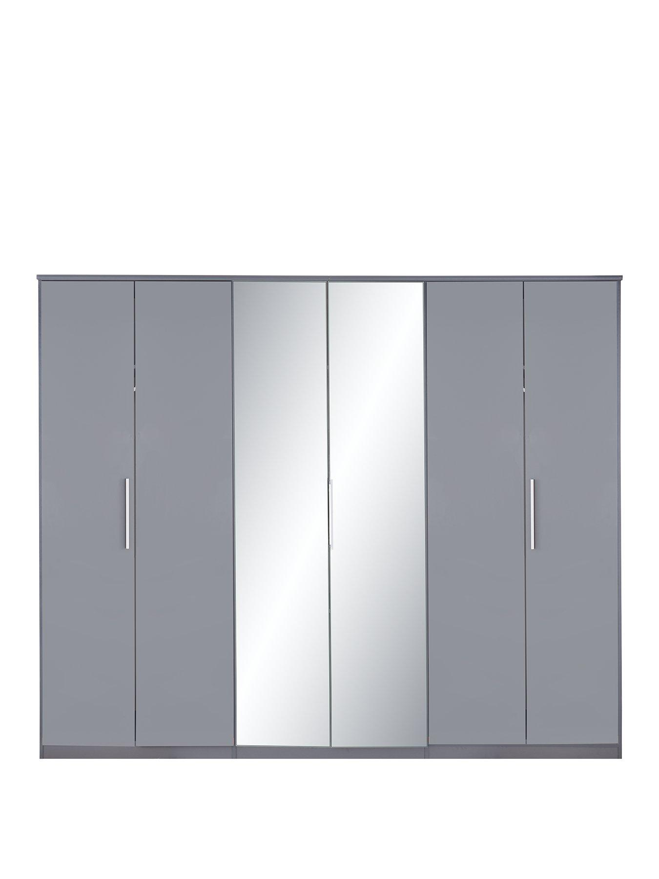 Prague Gloss 6 Door Mirrored Wardrobe FSC Certified