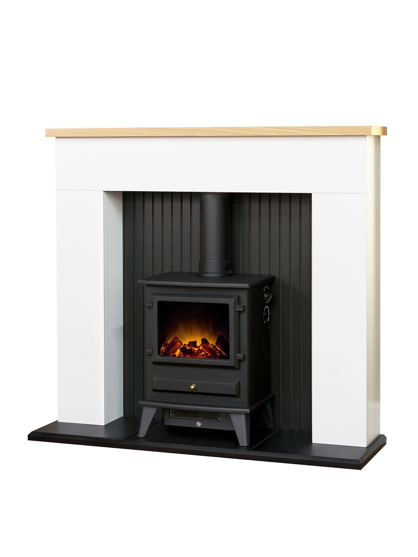 Adam Fires & Fireplaces Innsbruck White Electric Fireplace Suite With Stove