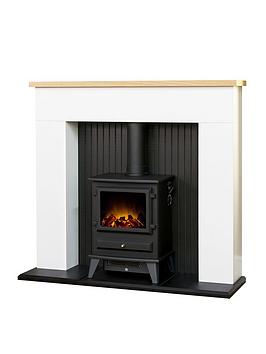 Product photograph of Adam Fires Fireplaces Innsbruck White Electric Fireplace Suite With Stove from very.co.uk