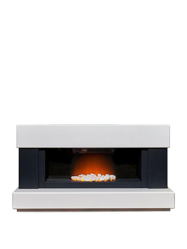 Adam Fires Fireplaces Verona White, Grey Electric Fireplace Suite