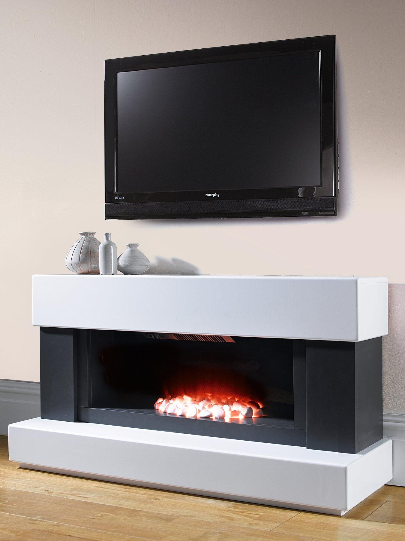 Adam Fires Fireplaces Verona White Grey Electric Fireplace Suite