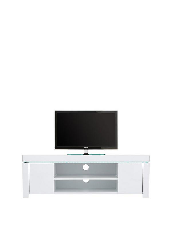 White 47'' High Gloss TV Stand Unit with LED Lights Entertainment Center Black 