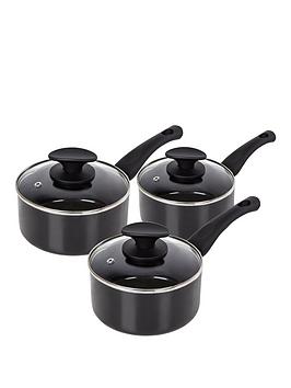 Product photograph of Tower Essentials 3 Piece Pan Set - Black from very.co.uk