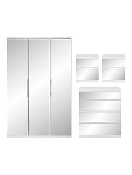 Product photograph of Very Home Prague Mirror 4-piece Package - 3 Door Wardrobe 4 Drawer Chest And 2 Bedside Cabinets Buy And Save - Fsc Reg Certified from very.co.uk