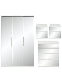 Product photograph of Very Home Prague Mirror 4-piece Package - 3 Door Wardrobe 4 Drawer Chest And 2 Bedside Cabinets Buy And Save from very.co.uk