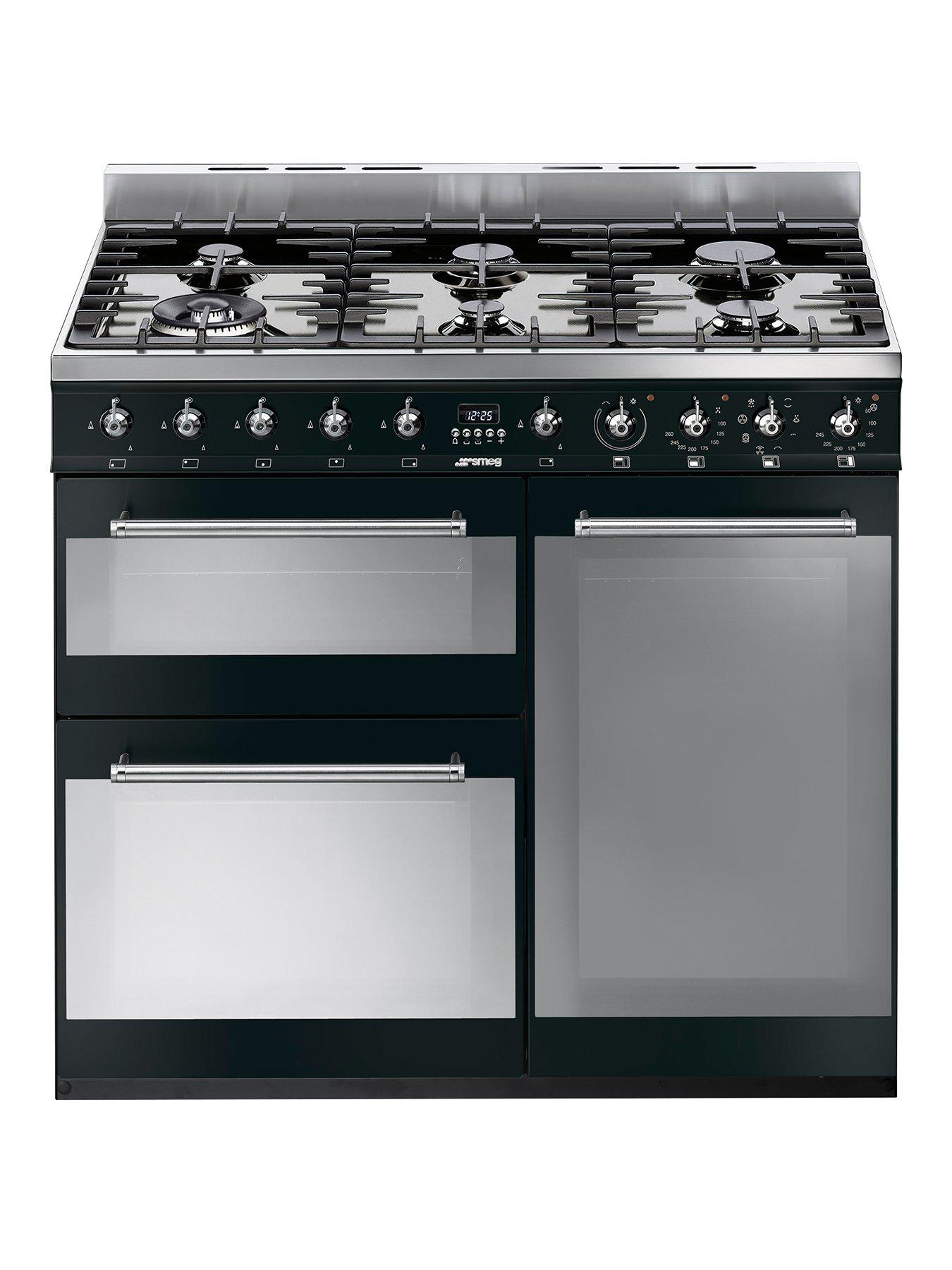 Smeg Sy93Bl 90Cm Dual Fuel 3 Cavity Range Cooker With Gas Hob - Black