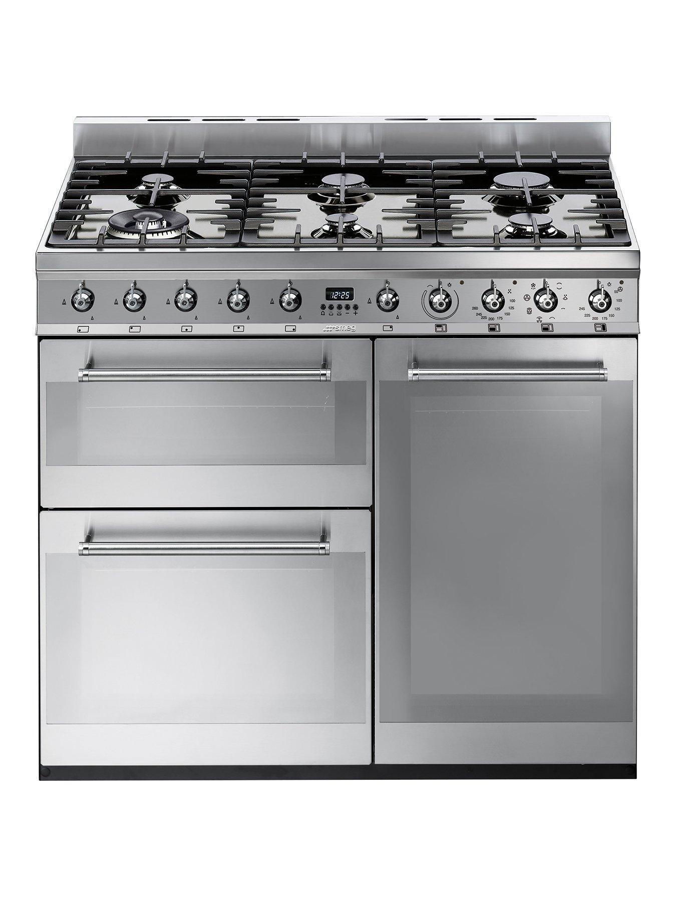 Smeg Sy93 90Cm Dual Fuel 3 Cavity Range Cooker With Gas Hob - Stainless Steel