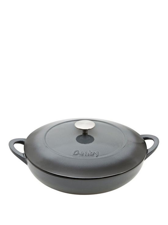 front image of denby-halo-30cm-cast-iron-shallow-casserole-pot
