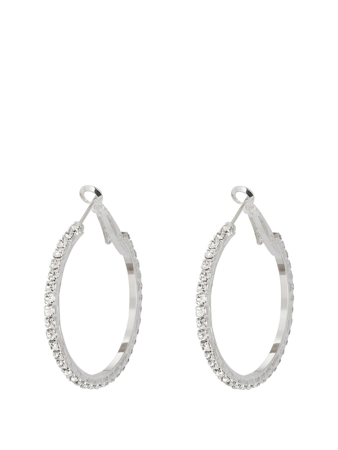 undefined Silver Tone Diamanté 35mm Hoops
