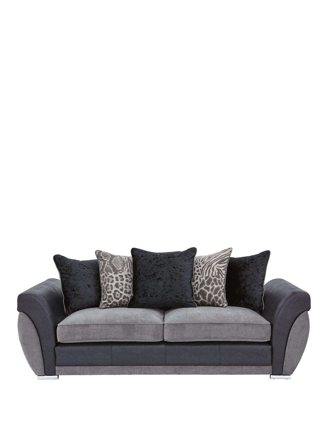 Hilton Fabric and Faux Leather 3 Seater Scatter Back Sofa very.co.uk