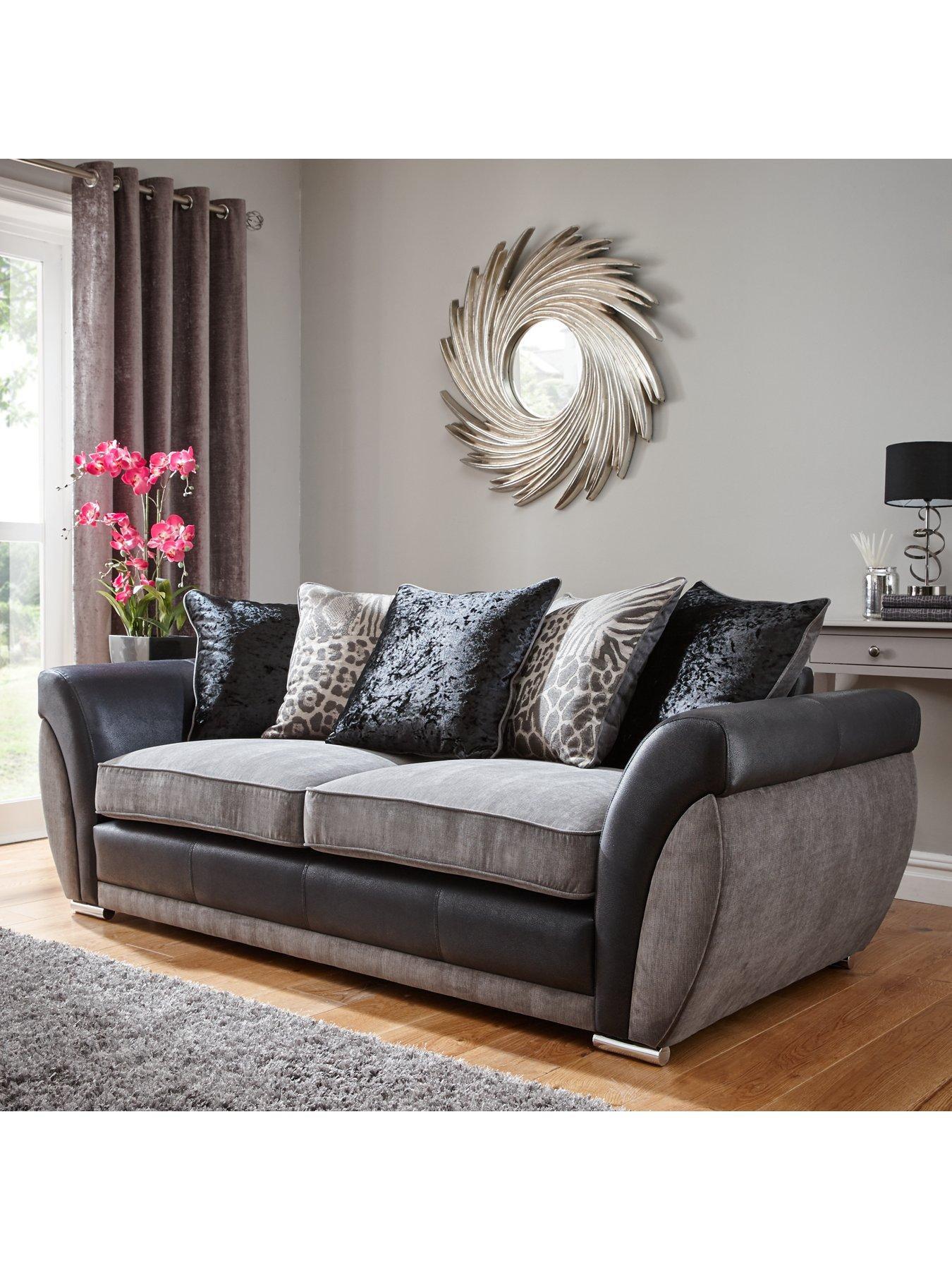 Hilton Fabric and Faux Leather 3 Seater Scatter Back Sofa very.co.uk
