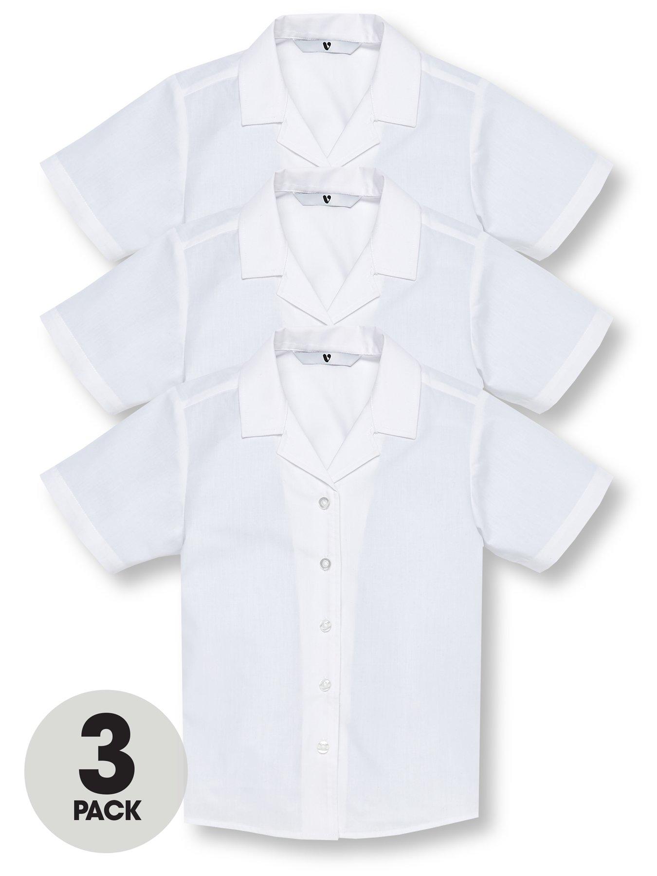 V By Very Girls 3 Pack Revere Collar Short Sleeve School Shirts - White ...