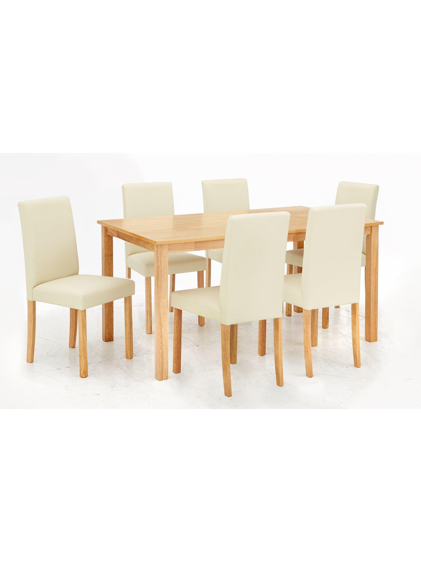 Product photograph of Very Home Home Essentials - Primo 150 Cm Dining Table 6 Faux Leather Chairs from very.co.uk