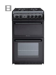 Hotpoint HAG51K 50cm Twin Cavity Gas Cooker with FSD - Black