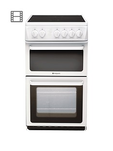 Hotpoint Newstyle HAE51PS 50cm Twin Cavity Electric Cooker with Ceramic Hob - White