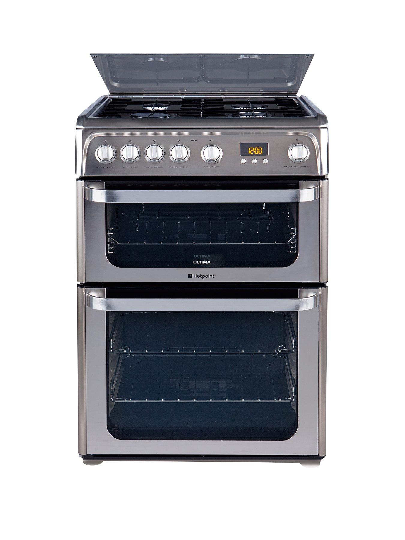 Stainless Steel Oven Cooktop hotpoint ultima hug61x 60cm double oven gas cooker with fsd stainless steel