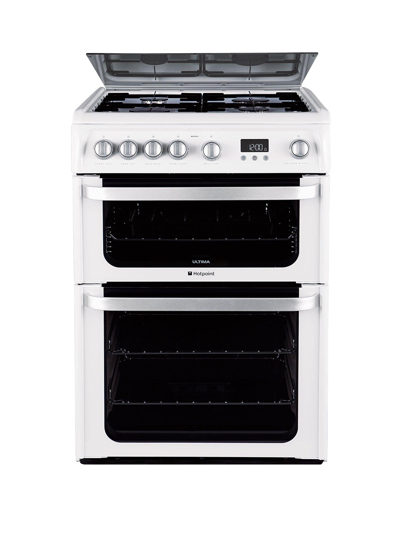Hotpoint Ultima Hug61P 60Cm Double Oven Gas Cooker With Fsd - White