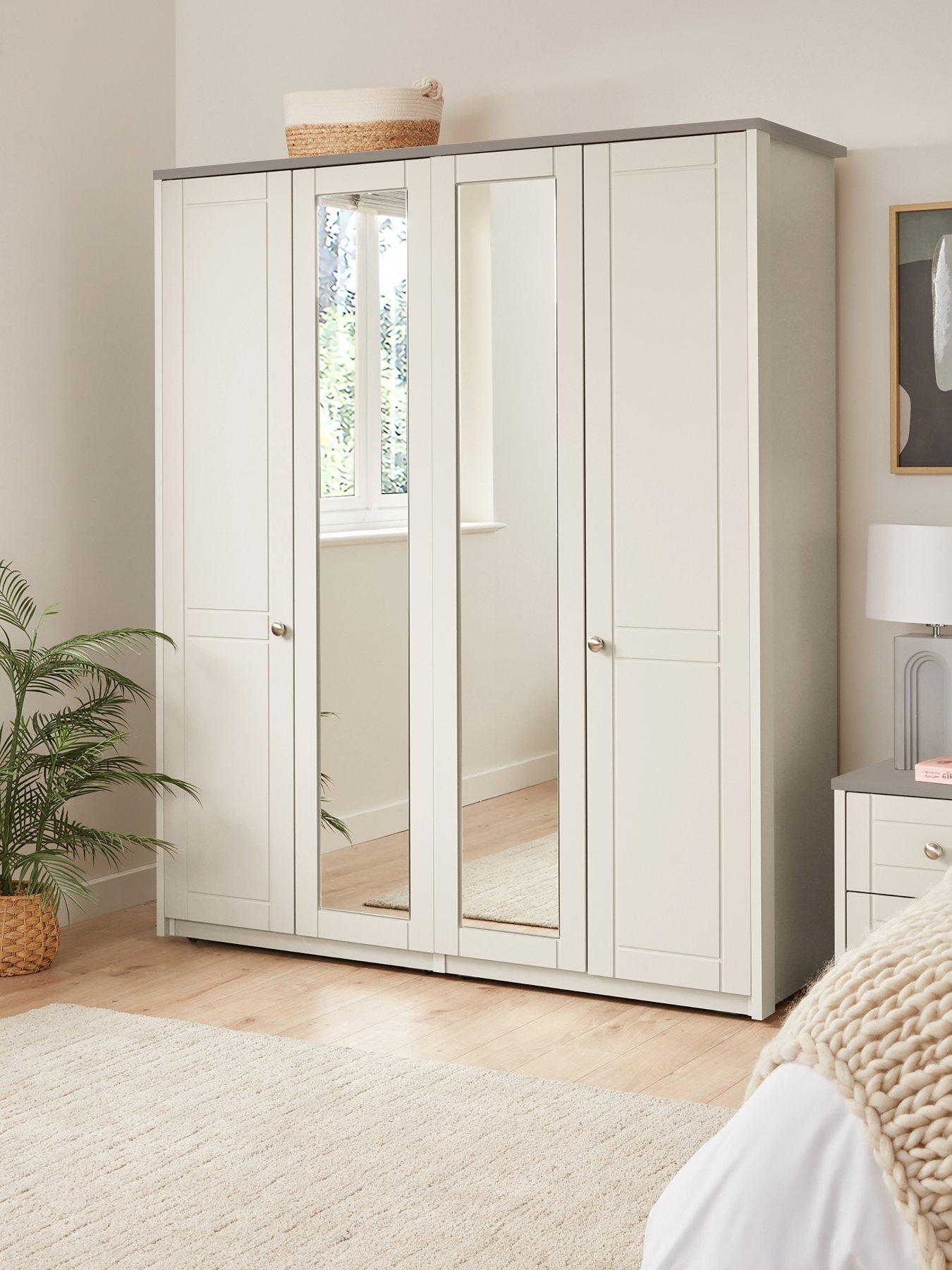 One Call Alderley Part Assembled 4 Door Mirrored Wardrobe