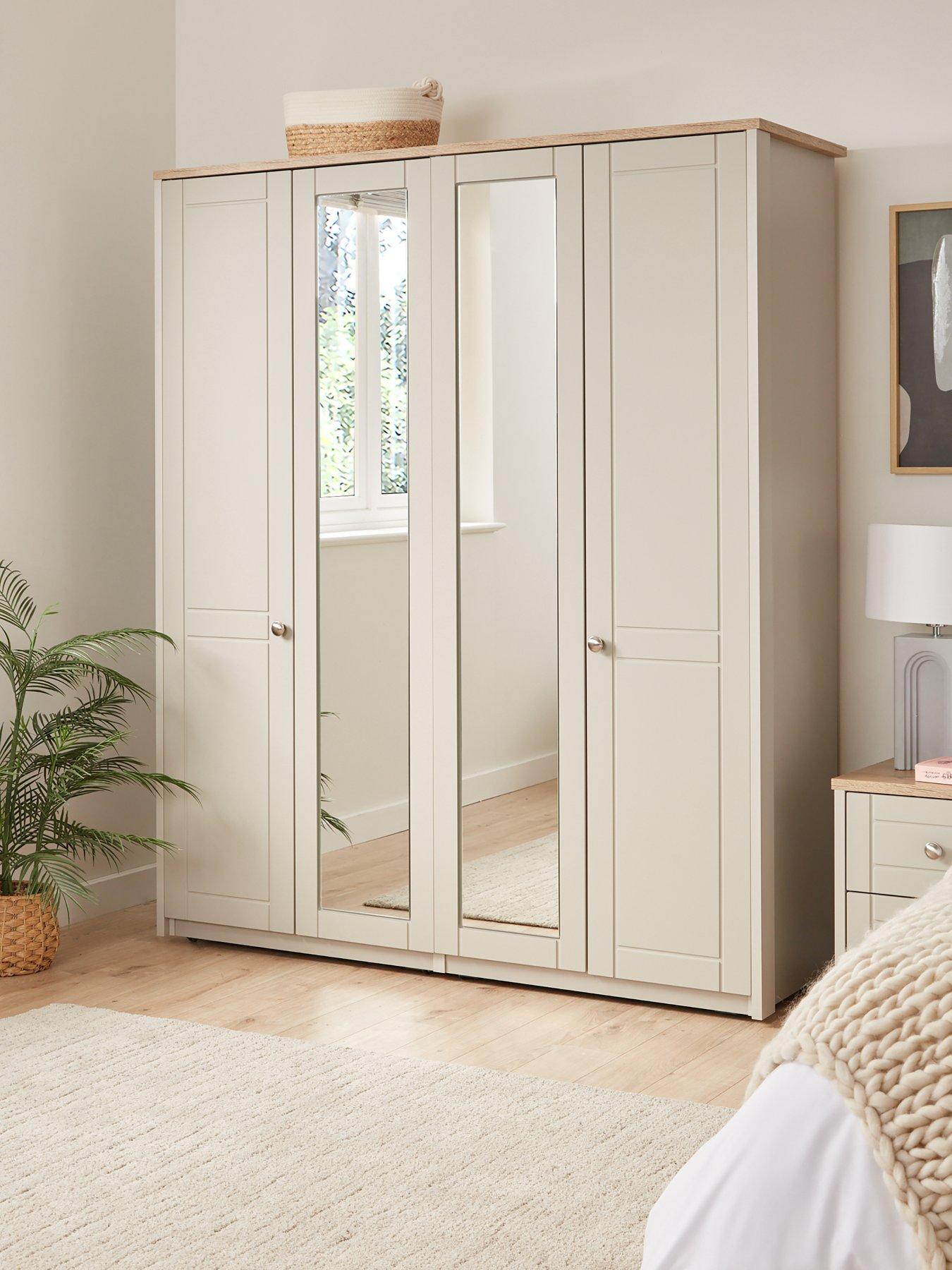 One Call Alderley Part Assembled 4 Door Mirrored Wardrobe