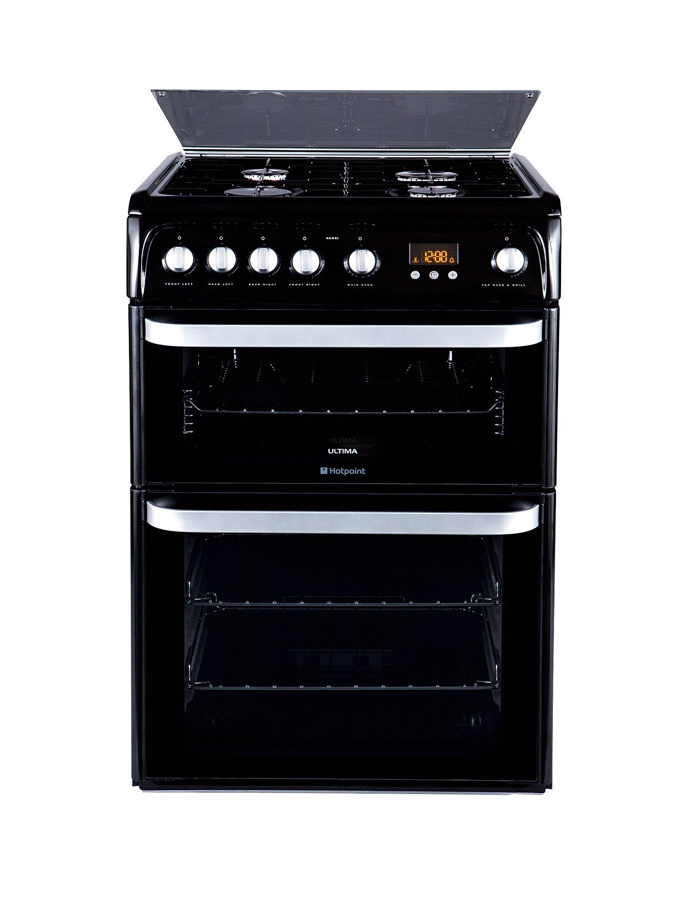 Hotpoint Ultima Hug61K 60Cm Double Oven Gas Cooker With Fsd – Black