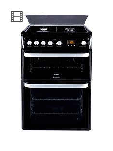 Hotpoint Ultima HUG61K 60cm Double Oven Gas Cooker with FSD - Black