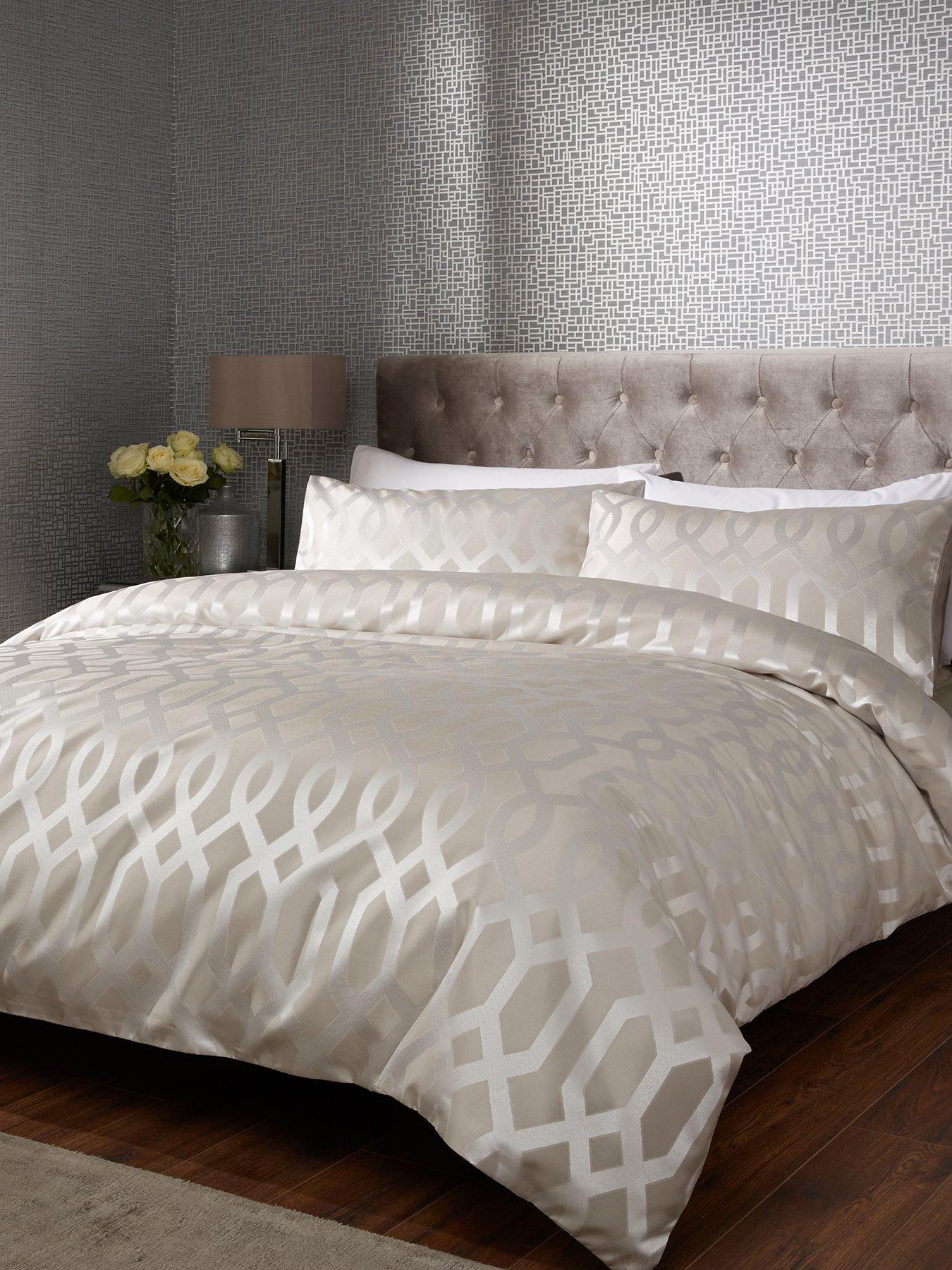 Product photograph of Florence Geometric Duvet Cover Set - Natural from very.co.uk