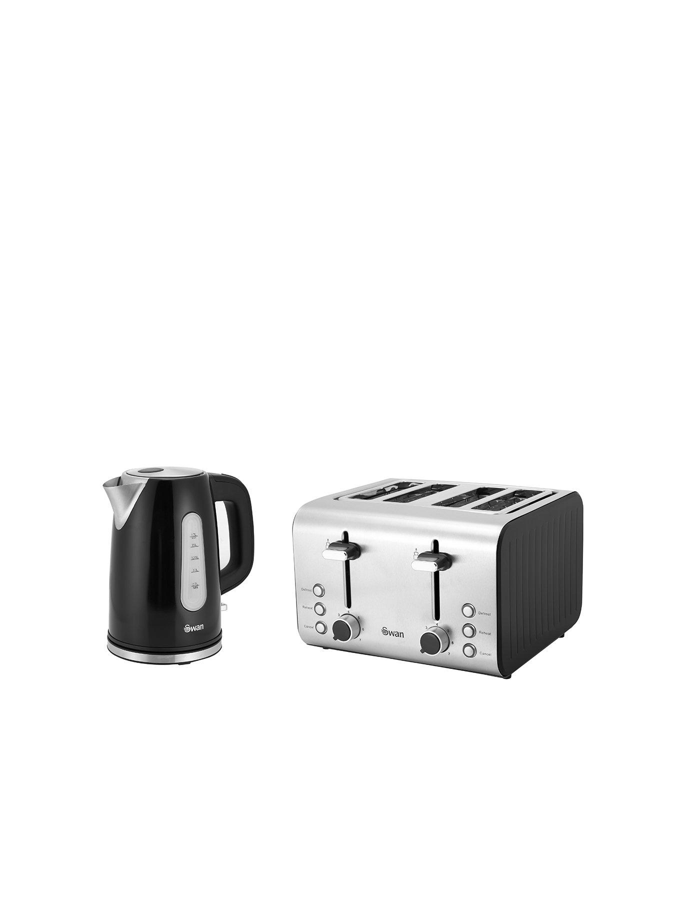 Swan Stainless Steel Kettle & 4 Slice Swan 4 Slice Toaster, Black, Variable