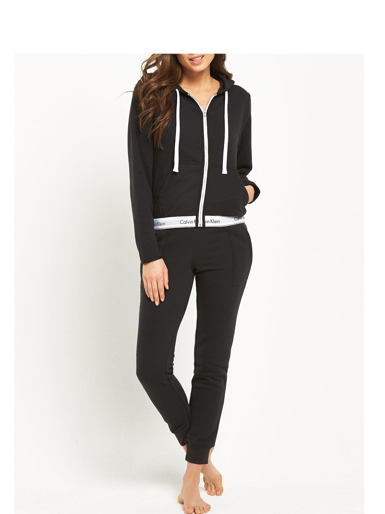 Modern Cotton Lounge Zip Through Hooded Top Black