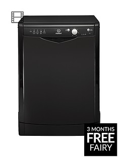 Indesit DFG15B1K 12-Place Full Size Dishwasher with Quick Wash - Black