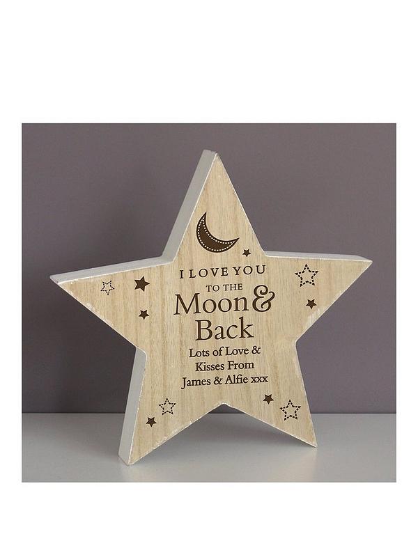Image 1 of 2 of The Personalised Memento Company Personalised Moon &amp; Back Wooden Star