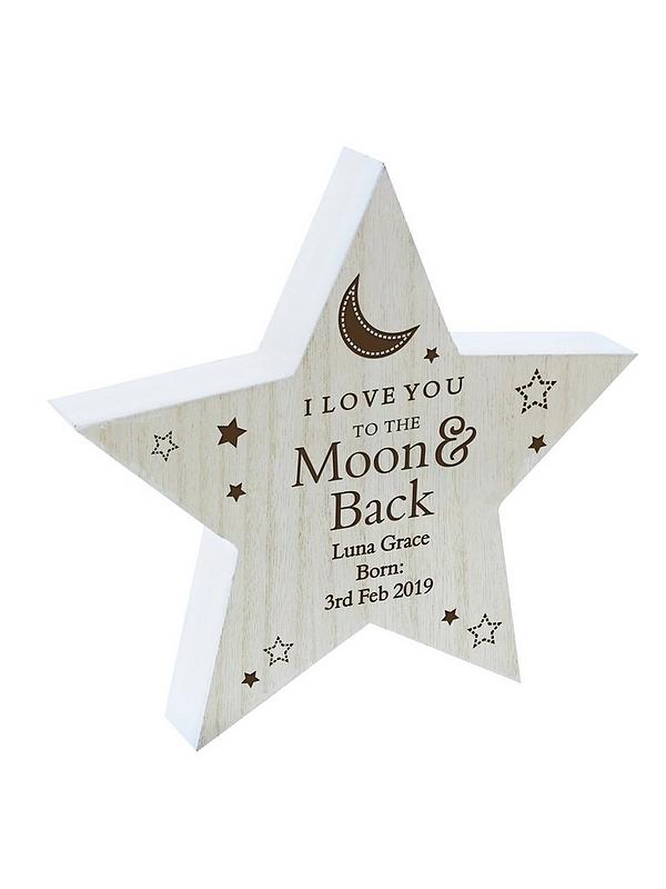 Image 2 of 2 of The Personalised Memento Company Personalised Moon &amp; Back Wooden Star