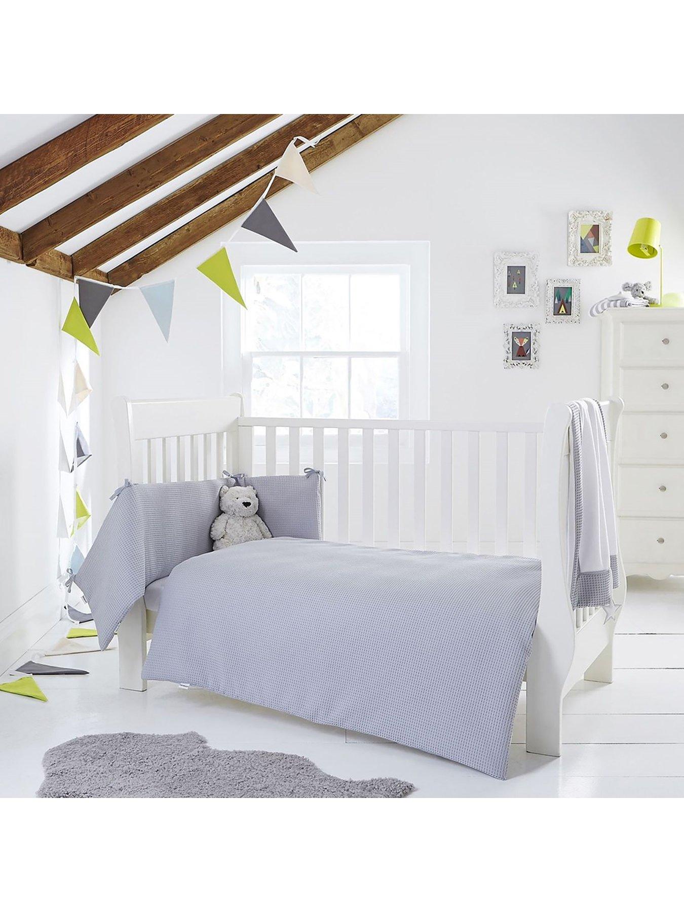 white waffle cot bedding