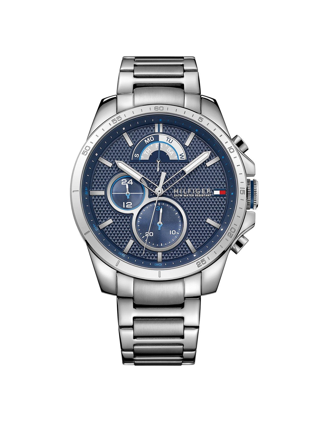 Product photograph of Tommy Hilfiger Decker Blue Multi Dial Stainless Steel Bracelet Mens Watch from very.co.uk