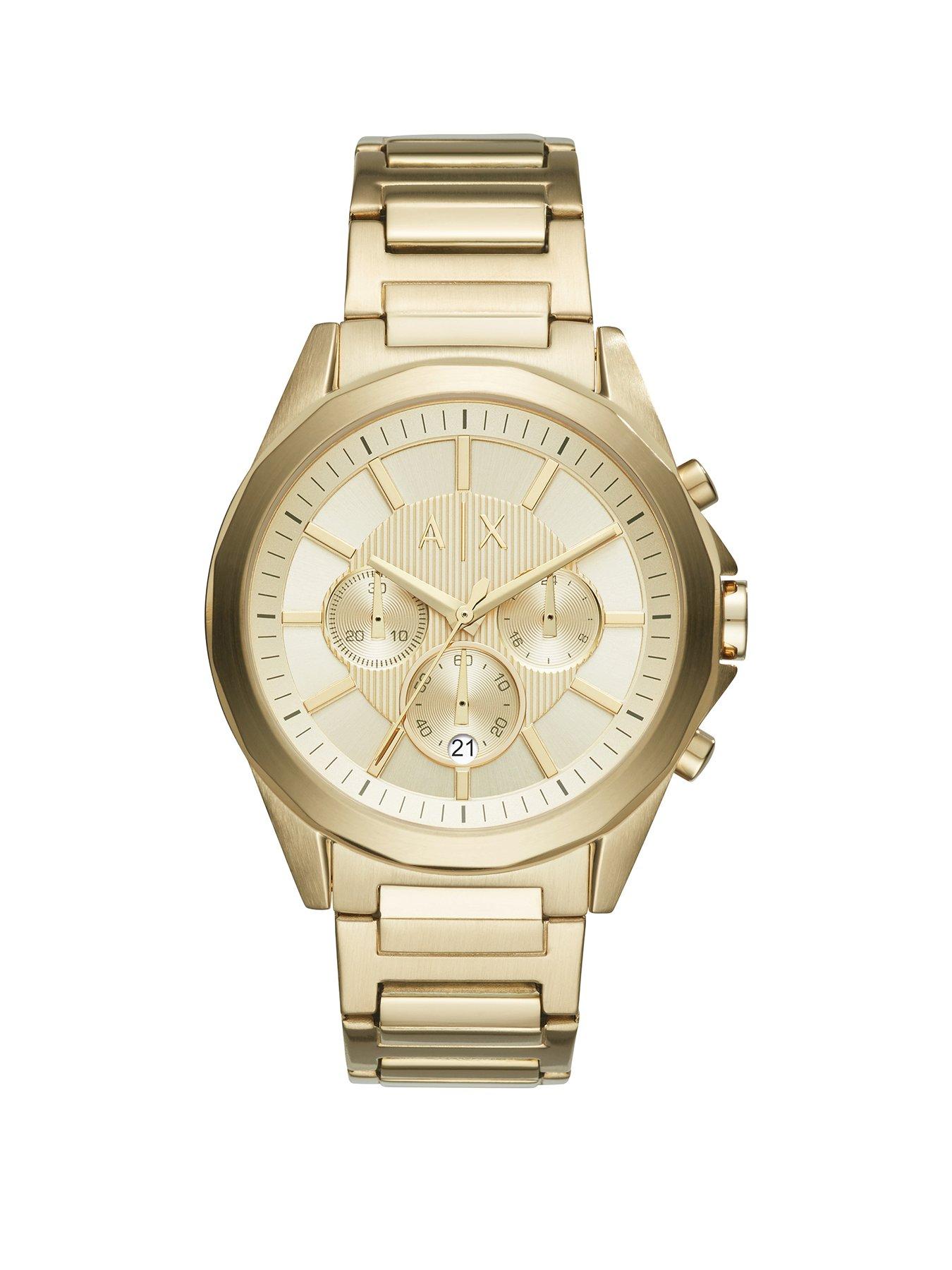 Product photograph of Armani Exchange Gold Tone Multi Dial Gold Tone Bracelet Mens Watch from very.co.uk