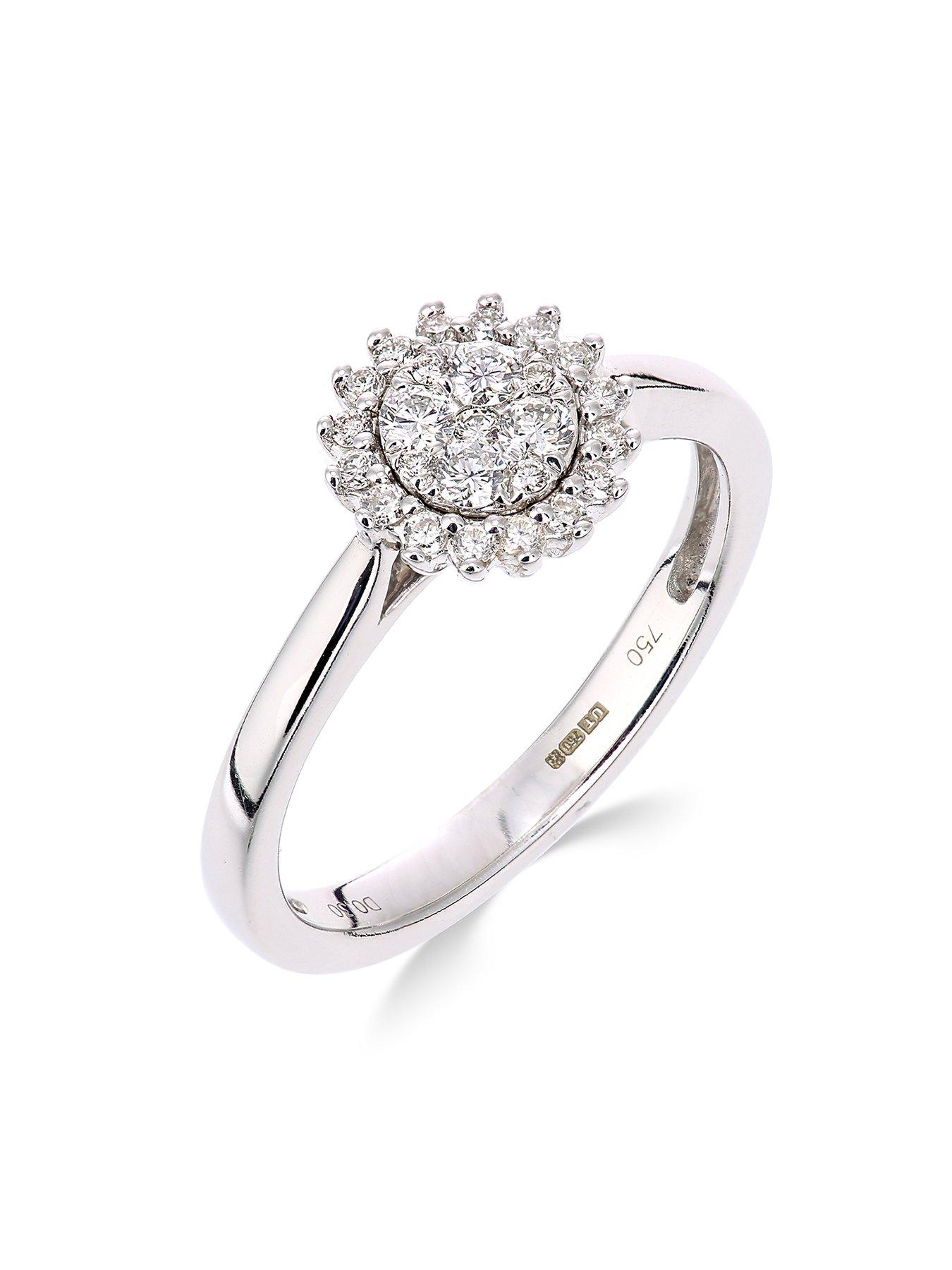 Women 9ct white gold 25 point diamond cluster ring