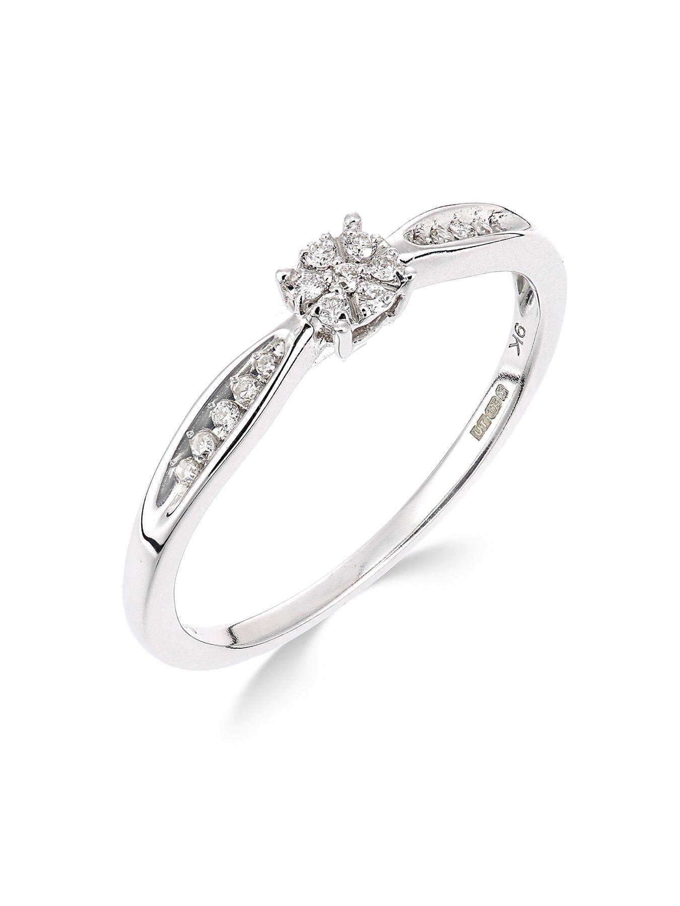 Product photograph of Love Diamond 9ct White Gold 10 Point Diamond Cluster Ring from very.co.uk