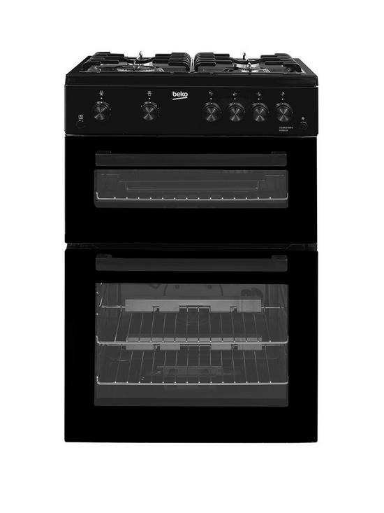 front image of beko-kdg611k-60cm-wide-double-oven-gas-cooker-with-full-width-gas-grill-black